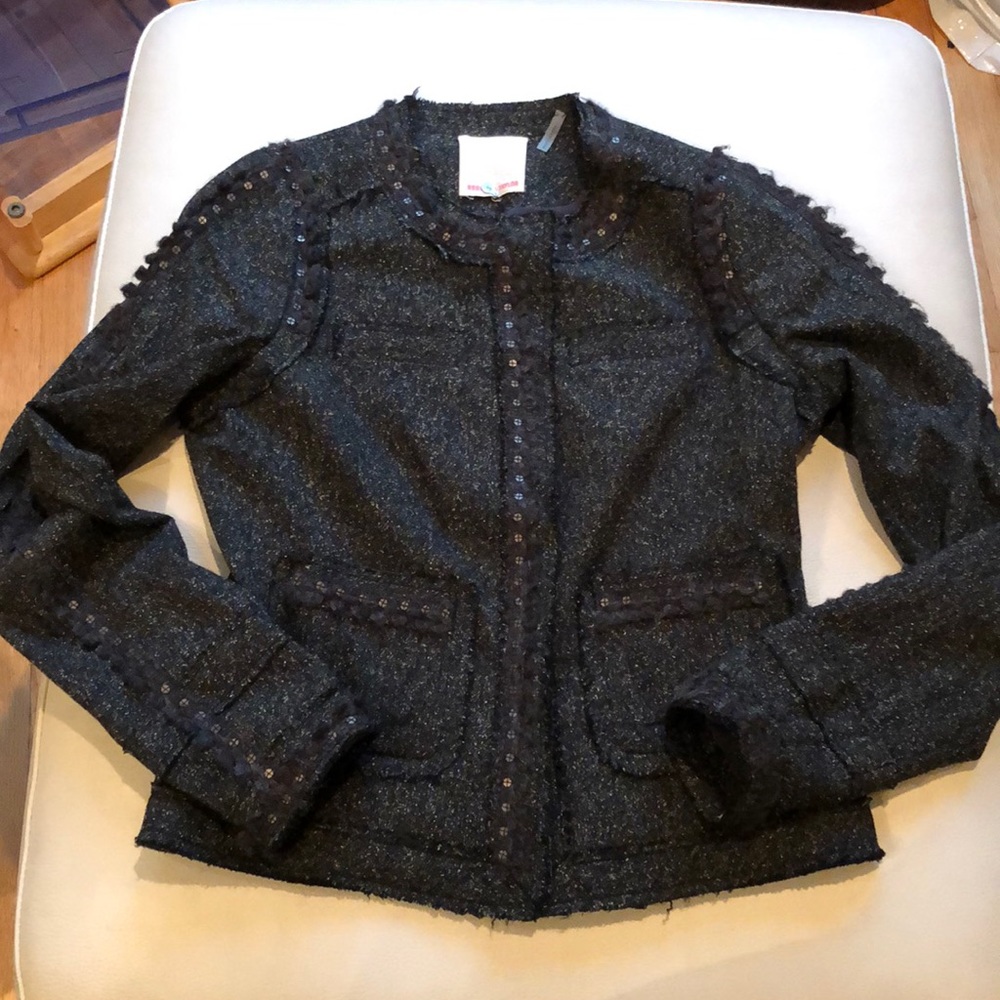 Rebecca Taylor size 2 black/green jacket w/ trim